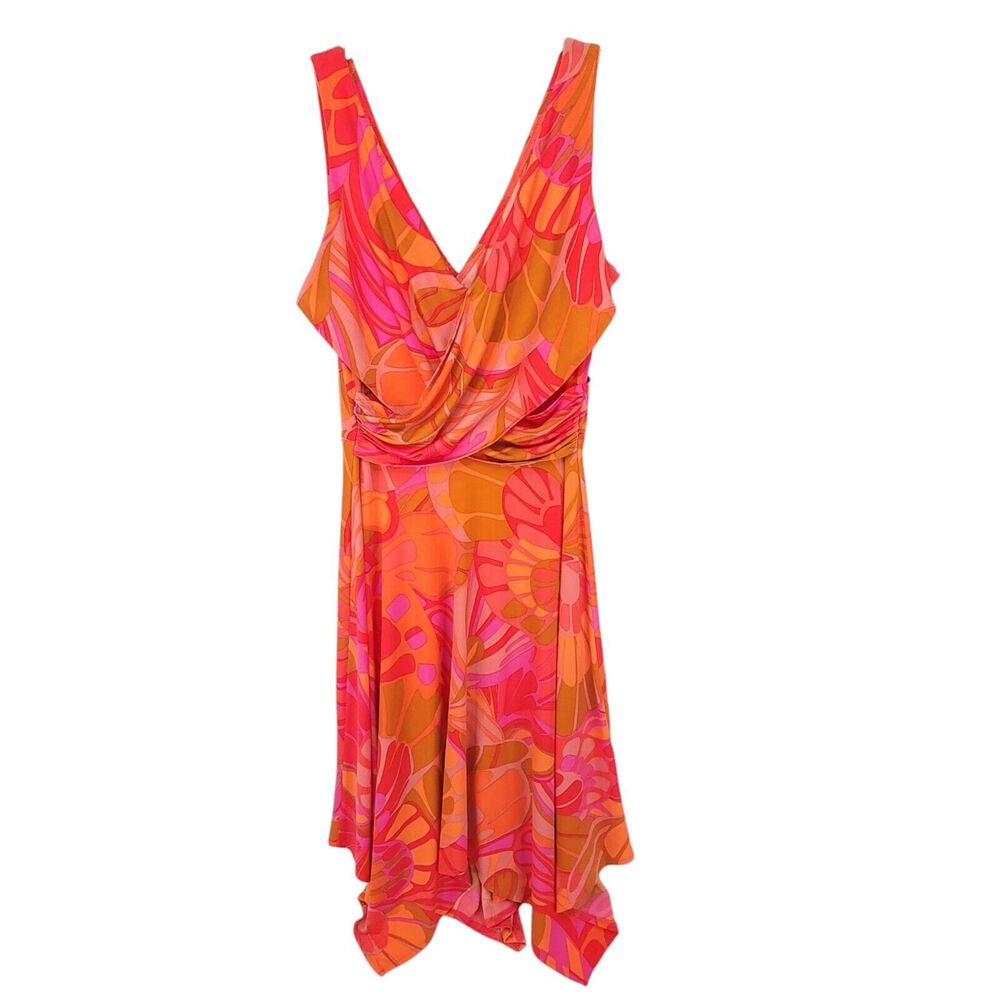 London Times Dress Womens 10 Y2K Midi Wrap Stretch Sleeveless Floral V Neck Sexy